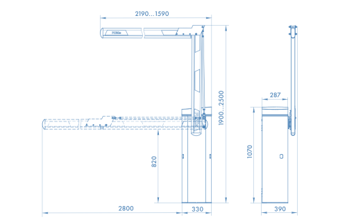 Шлагбаум GS04 со складной стрелой прямоугольного сечения 3 метра